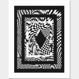 Warped Checkerboard on Black Posters and Art